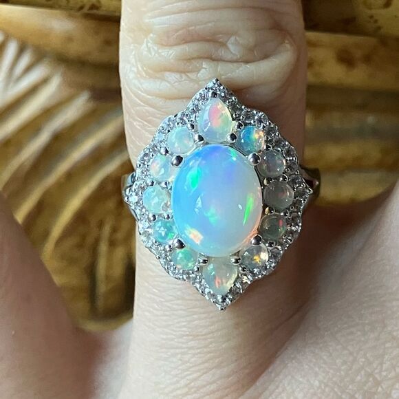 Natural Ethiopian Opal Sterling Silver Cocktail Ring Size 6 - Picture 1 of 10